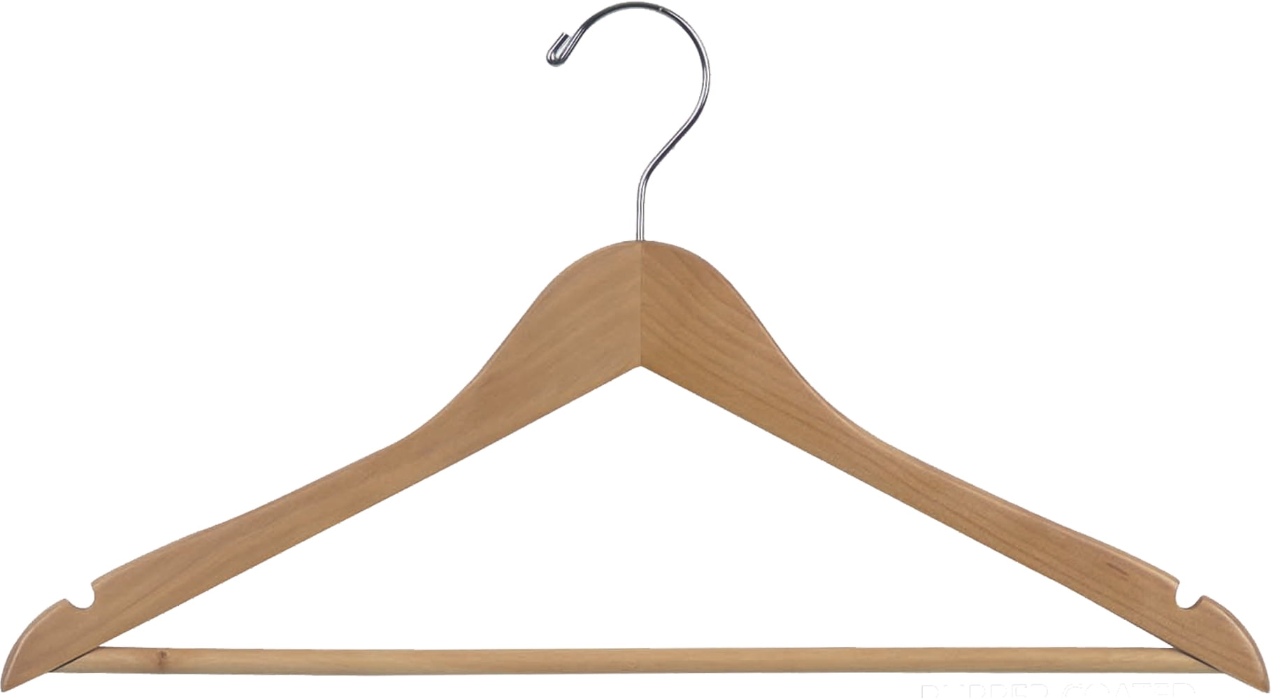 Natural Wood Suit Hanger with Rubber Coating and Chrome Hook