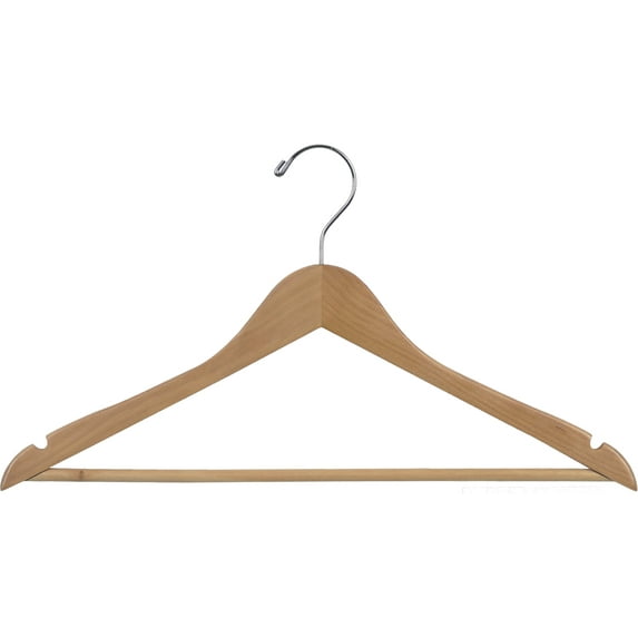 INTERNATIONAL HANGER, Rubber Coated Non Slip Natural Wood Suit Hanger, 50 Pack