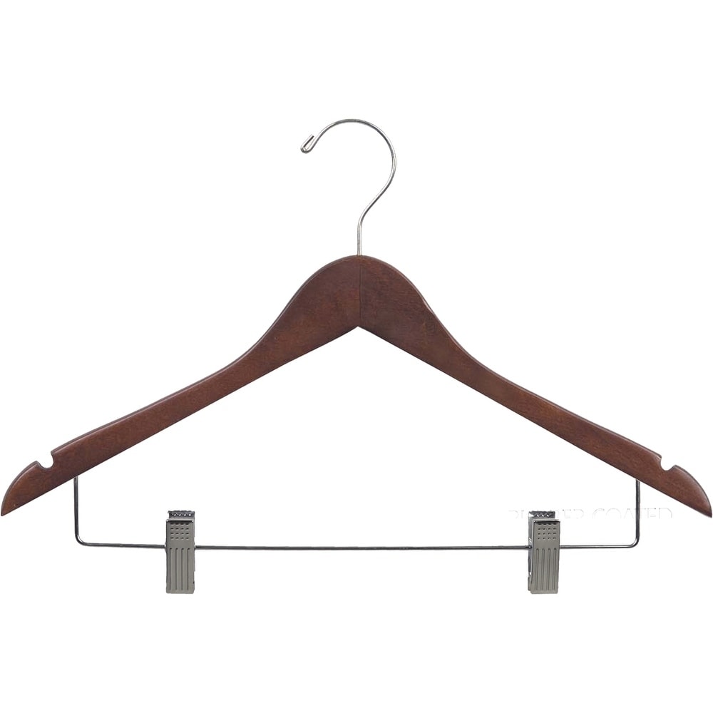 INTERNATIONAL HANGER Rubber Coated Non-Slip Walnut Wood Combo Hanger for Tops or Pants, 25 Pack