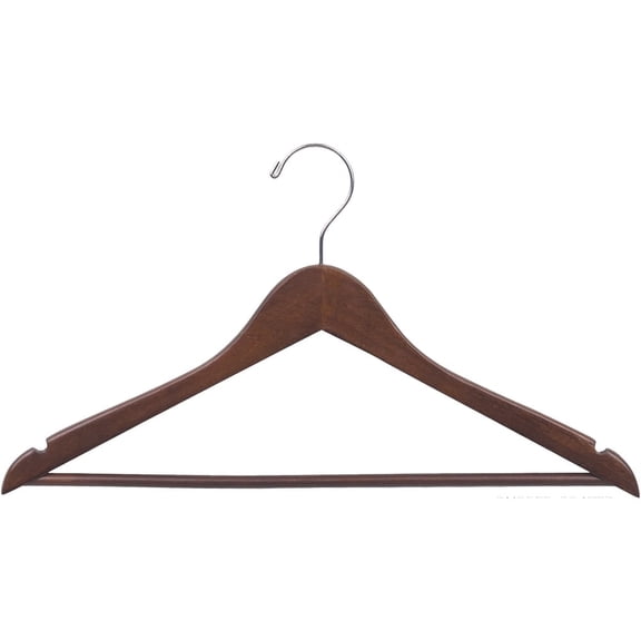 INTERNATIONAL HANGER Rubber Coated Non-Slip Walnut Wood Suit Hanger, 50 Pack