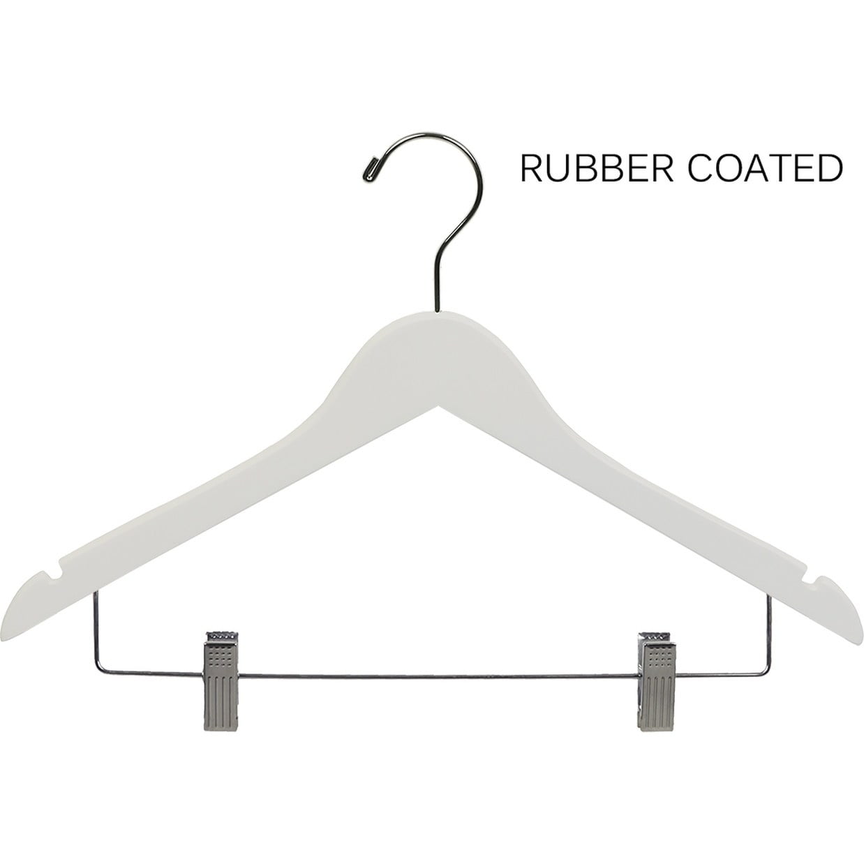 INTERNATIONAL HANGER Rubber Coated Non-Slip White Wood Combo Hanger for Tops or Pants, 25 Pack