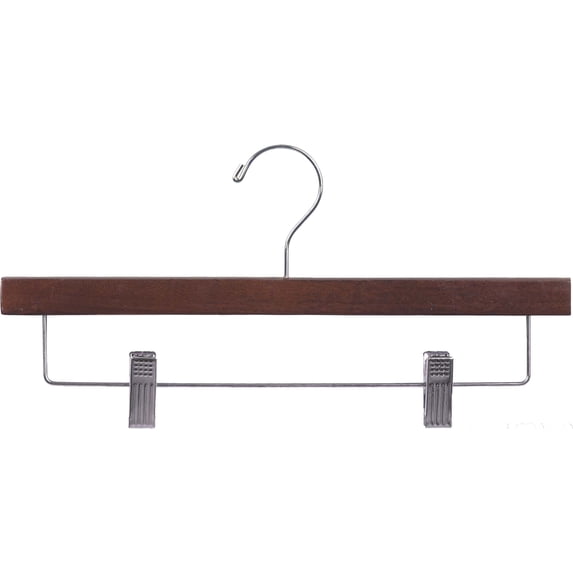 INTERNATIONAL HANGER Rubber Coated Walnut Wood Pant Hanger, 50 Pack