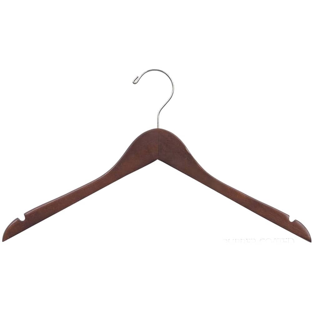 INTERNATIONAL HANGER Rubber Coated Walnut Wood Top Hanger, 100 Pack