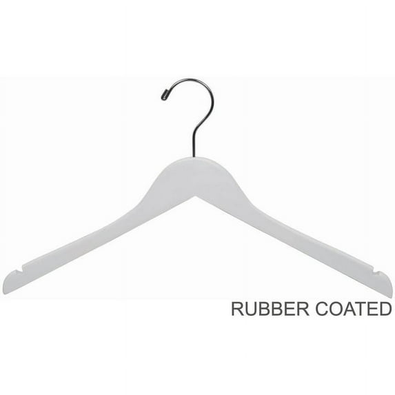 INTERNATIONAL HANGER Rubber Coated White Wood Top Hanger, 25 Pack