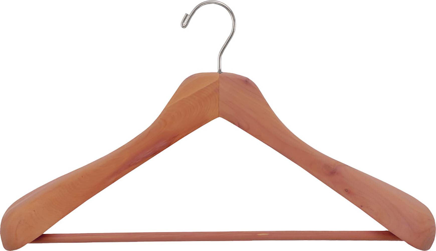 INTERNATIONAL HANGER Unfinished Contoured Cedar Suit Hanger with 2 inch Shoulders, 6 Pack