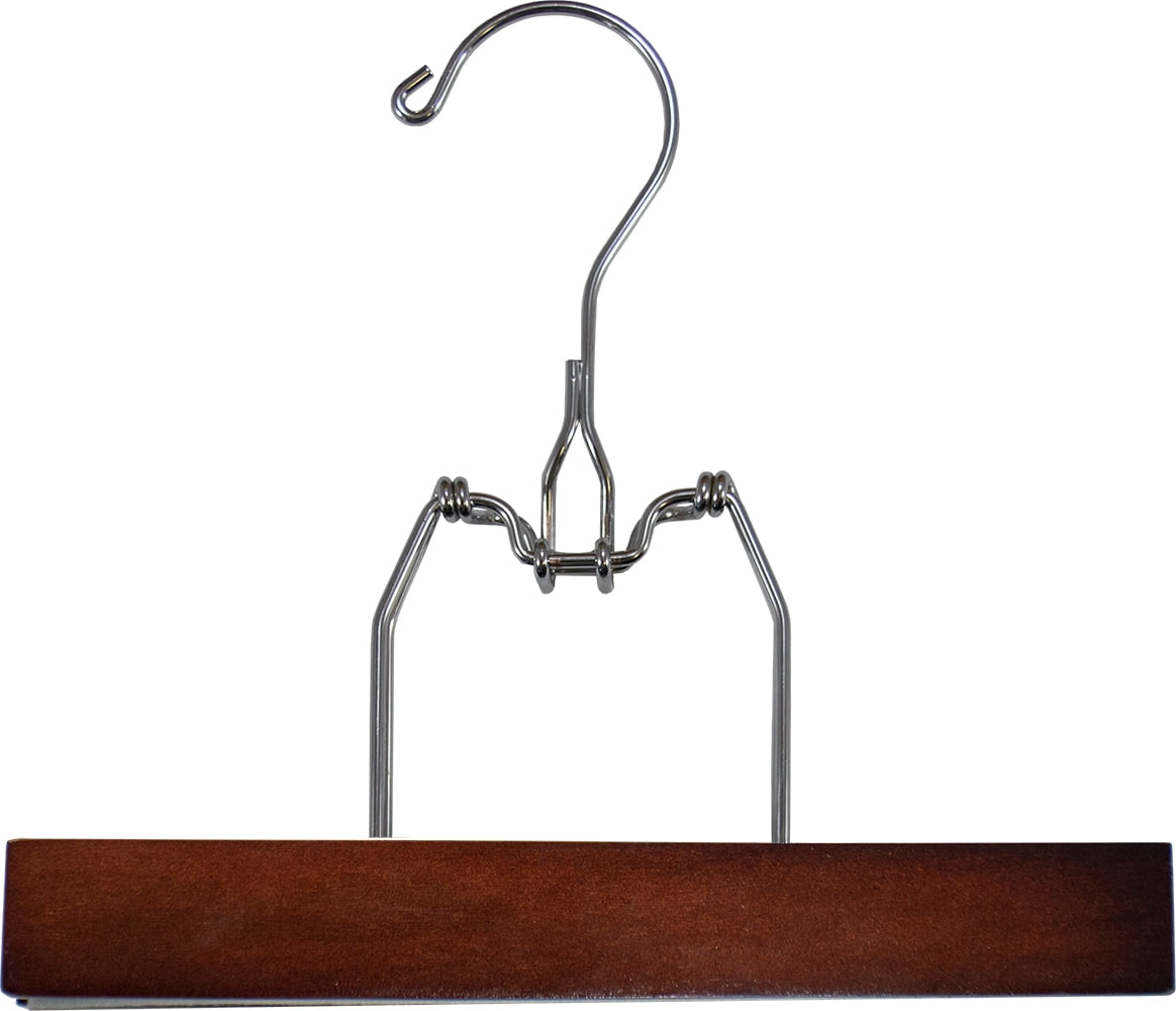 INTERNATIONAL HANGER Walnut Wood Bottom Clamp Hanger with Metal Snap Lock, 25 Pack