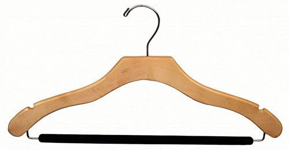 INTERNATIONAL HANGER Wavy Natural Wood Suit Hanger with Flocked Non-Slip Bar, 25 Pack
