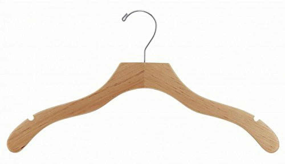INTERNATIONAL HANGER Wavy Natural Wood Top Hanger for Shirts, Jackets or Dresses, 100 Pack