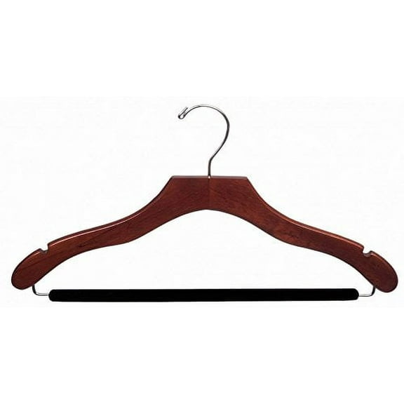 INTERNATIONAL HANGER Wavy Walnut Wood Suit Hanger with Flocked Non-Slip Bar, 25 Pack