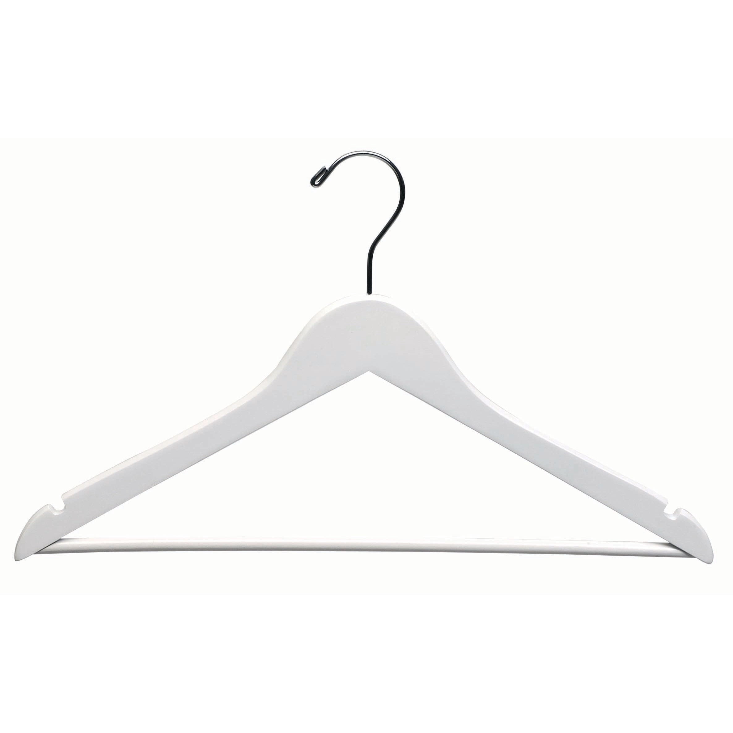 INTERNATIONAL HANGER White Wood Suit Hanger with Solid Wooden Bar, 25 Pack
