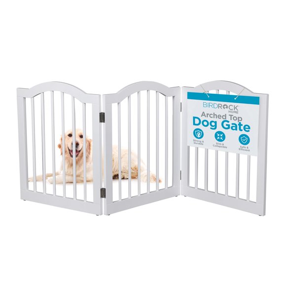 INTERNET'S BEST Arched Top Dog Gate | 3 Panel, 24" H Wooden Pet Barrier for Dogs or Cats | Freestanding Folding Room Divider for Doorways, Hallways, Stairs, and Porch | Portable, Extra Wide | White
