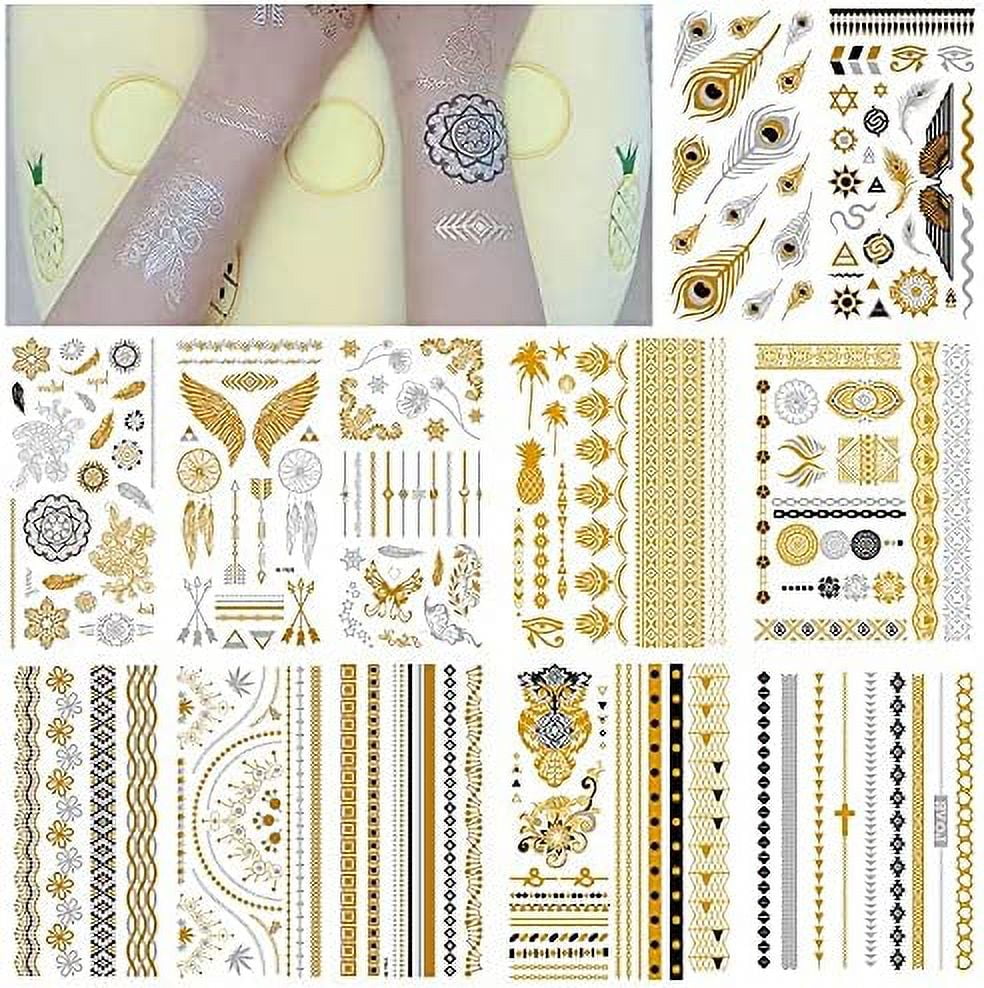 INTEROOKIE Gold and silver sticky tattoo waterproof temporary tattoo