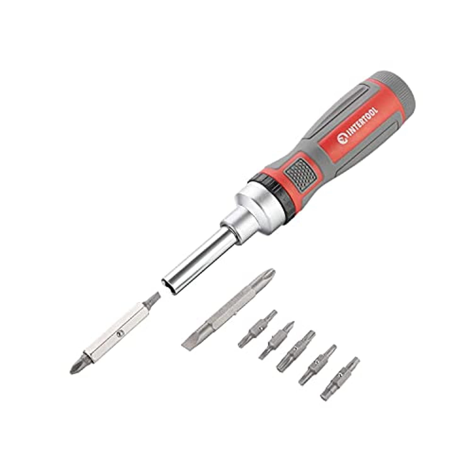 INTERTOOL 19-in-1 Multi-Bit Ratchet Screwdriver Set, 8 Double-Sided ...