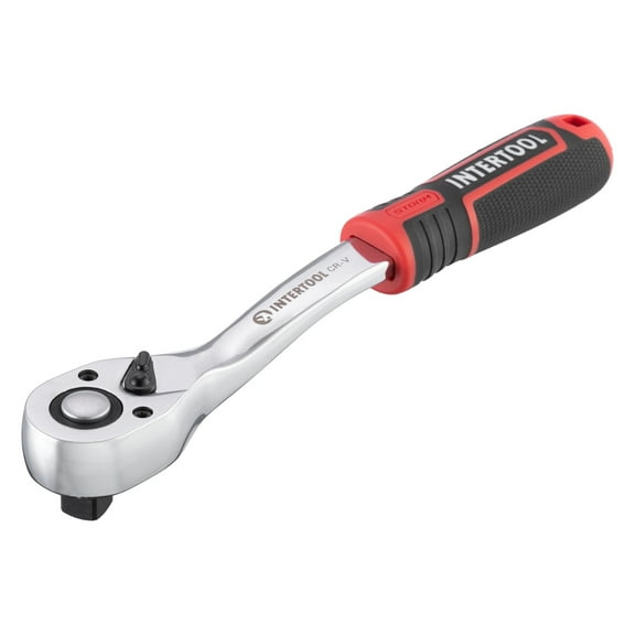 INTERTOOL 3/8-inch Drive Ratchet Wrench, 72-Tooth Reversible Quick Release, Cr-V Steel, Fully Polished, Teardrop Head, Premium Offset Handle ET08-8002
