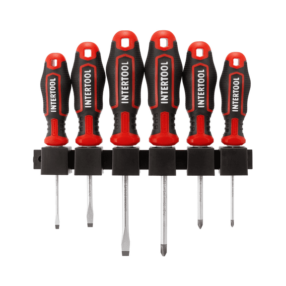 INTERTOOL 6-Piece Magnetic Screwdriver Set, 3 Phillips, 3 Flat Head, Professional Cushion Grip Handles, High Strength S2 Steel, Rust Resistant, General Purpose Repair, Home Improvement Kit VT08-3436