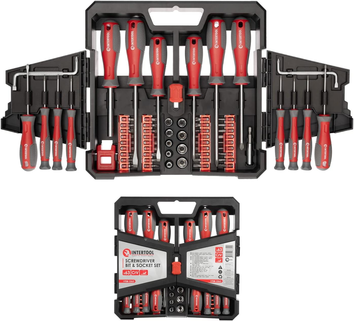 INTERTOOL 63 pcs Screwdriver Set, Magnetic Tips, Storage Cabinet Case ...