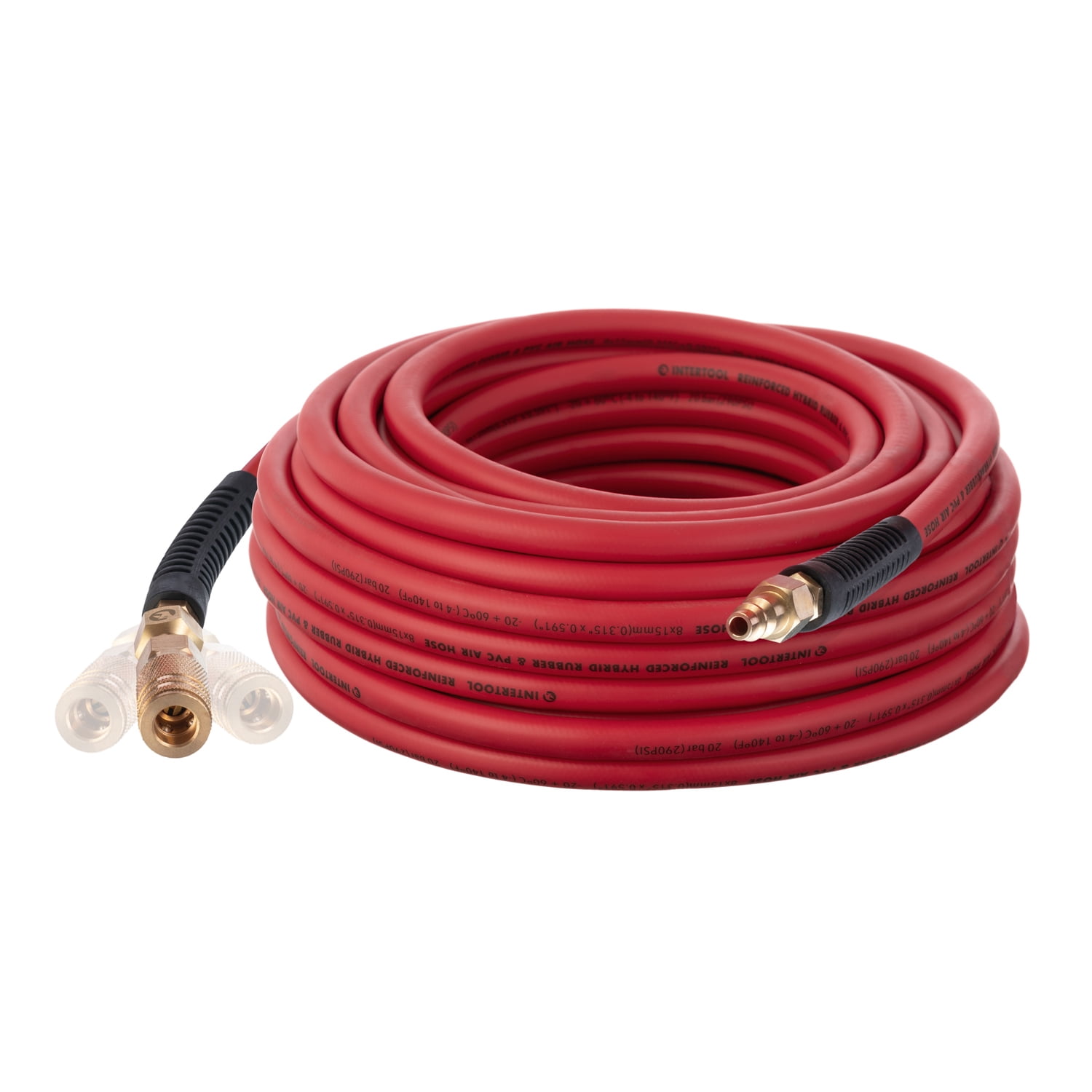 INTERTOOL Hybrid Air Hose 3/8-Inch LITE (5/16”) x 50 Ft, Heavy Duty Reinforced Lining, Lightweight Flexibility, All-Weather Kink Resistance, 1/4" MNPT, Brass Fittings, Plug, Quick Coupler PT08-1772