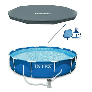 INTEX 12'x30" Metal Frame Above Ground Pool, Filter, Cover & Cleaning Kit