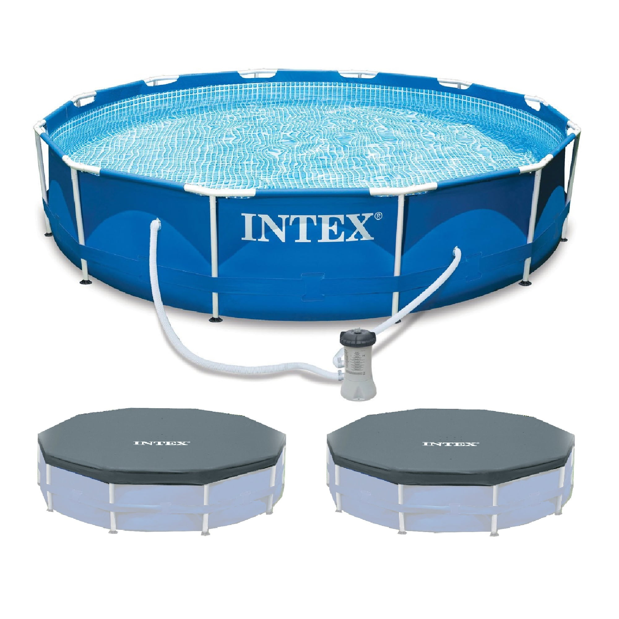 INTEX 12'x30" Metal Frame Swimming Pool with Filter Pump & Pool Cover (x2)
