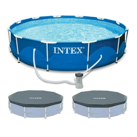 INTEX 12'x30" Metal Frame Swimming Pool with Filter Pump & Pool Cover (x2)