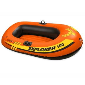 INTEX 58329EP Explorer 100 Inflatable Boat: 1-Person Dual Air Chambers Welded Oar Locks Grab Rope 120lbs Weight Capacity