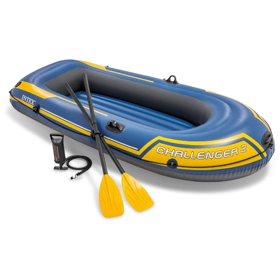 INTEX 66312EP Challenger 2 Inflatable Boat Set with 48" Oars, Pump, & Welded Oar Locks