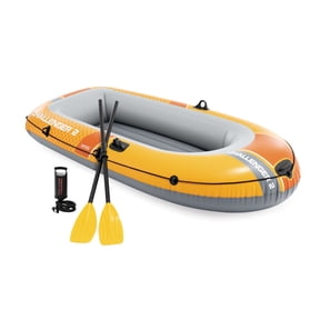INTEX 66312EP Challenger 2 Inflatable Boat Set with 48" Oars, Pump, & Welded Oar Locks