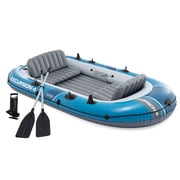 INTEX 66324EP Excursion 4 Inflatable Boat Set w/Oars, Pump, Adjustable Seats & Rod Holders