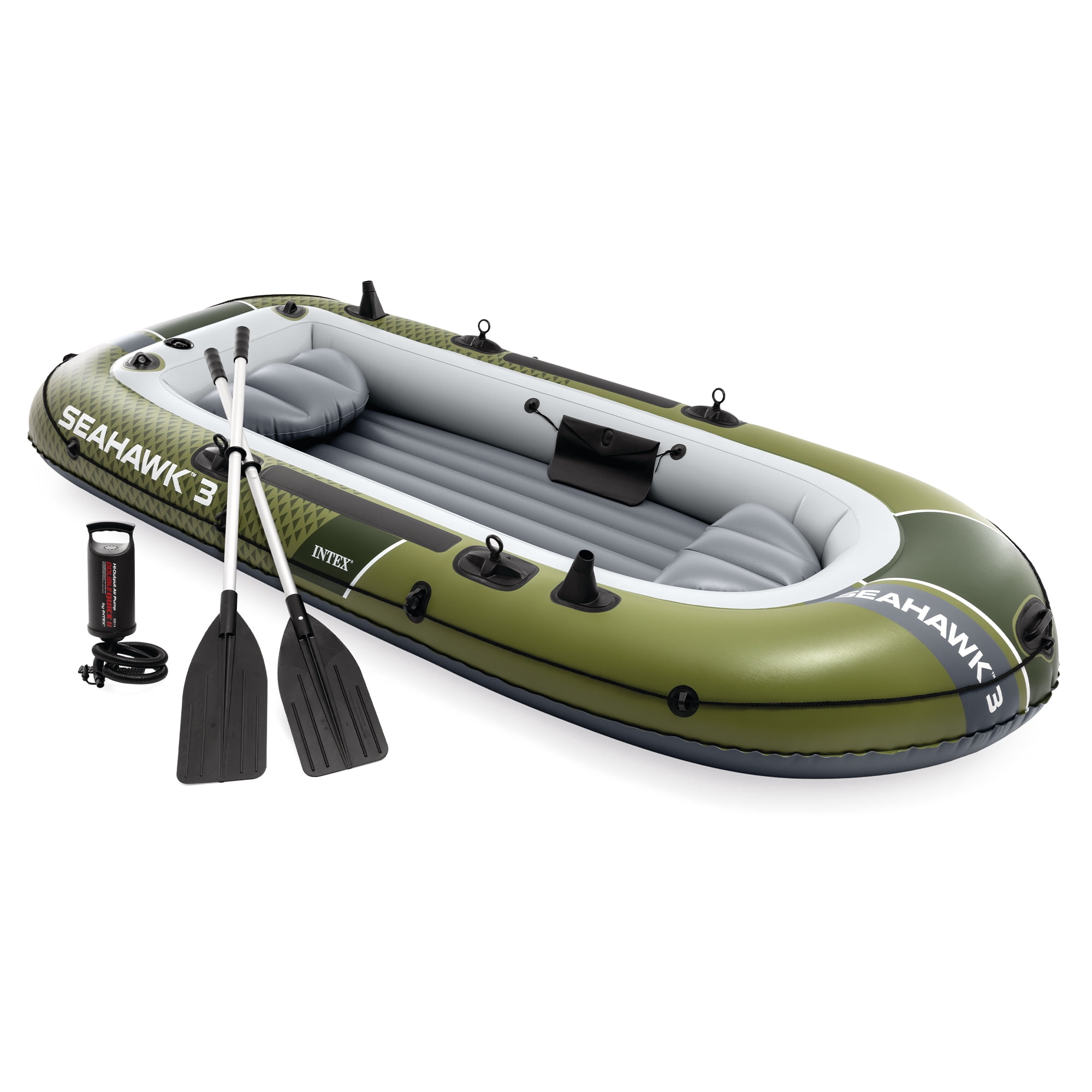 Intex Seahawk 4 Person Inflatable Boat Raft with Paddles, Motor