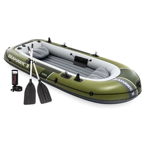 INTEX 66333EP Seahawk 3 Inflatable Boat Set with 54" Oars, Pump, & Fishing Rod Holders
