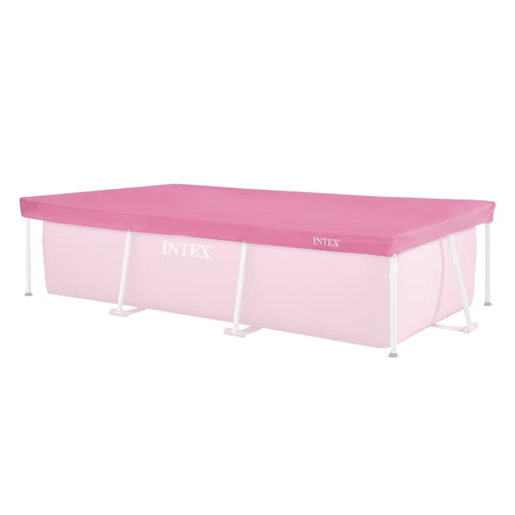INTEX 8.5ft x 5.3ft Rectangular Outdoor Backyard Swimming Pool Debris Cover, Pink