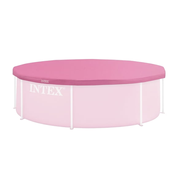 INTEX 8 Foot Pool Cover for Round Metal Frame Outdoor Backyard Swimming Pool, Pink