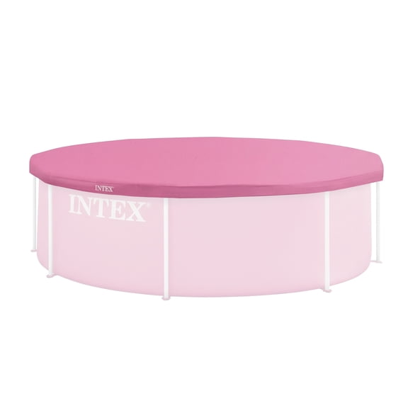 INTEX 8 Foot Pool Cover for Round Metal Frame Outdoor Backyard Swimming Pool, Pink