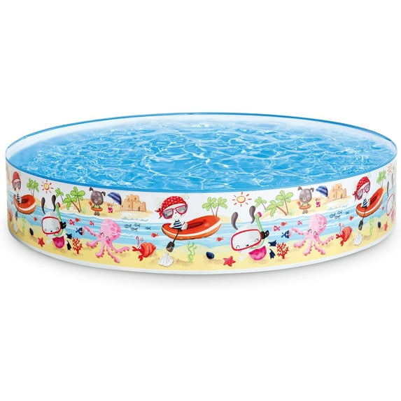 Intex: Snapset Pool: Fun At The Beach - 5'x10", Snorkel Buddies Pattern, Water Splash Kiddie Pool, Outdoor & Backyard, Pop-Up Walls, Kids Ages 3+