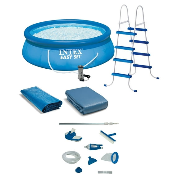 Intex Easy-Set 15 ft x 48 in Blue Round Inflatable Above-Ground Pool with filter pump and ladder