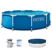 INTEX Metal Frame 10' x 30" Outdoor Swimming Pool with Filter Pump & Cover