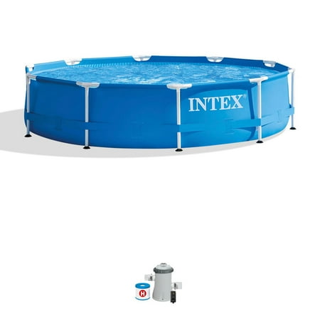 Intex - 10' x 30" Metal Frame Round Above Ground Swimming Pool with Pump - Blue