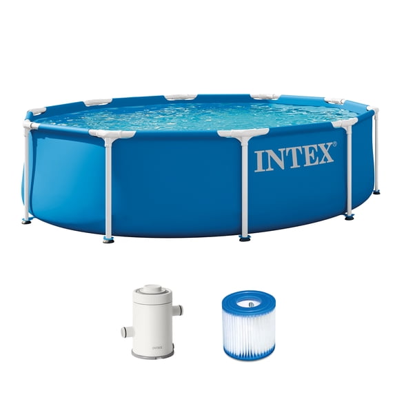 INTEX Metal Frame 10ft x 30in Above Ground Swimming Pool Set w/ Filter Pump