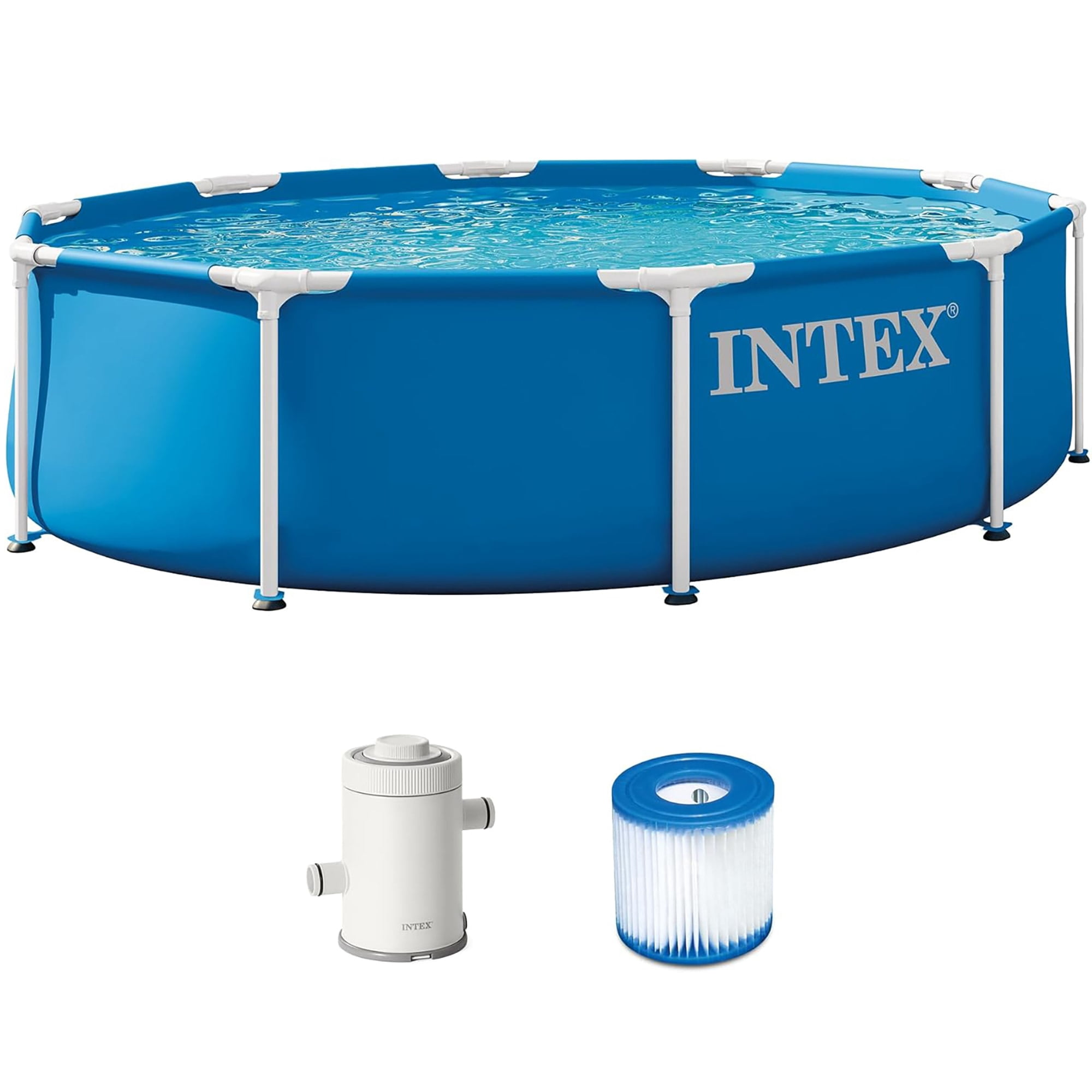 Intex: Metal Frame Pool & Filter Pump - 10' x 30" - Above Ground Swimming Set, 330 GPH, Puncture-Rust Resistant, Easy T-Joint Setup, 1185 Gal, 28201EP