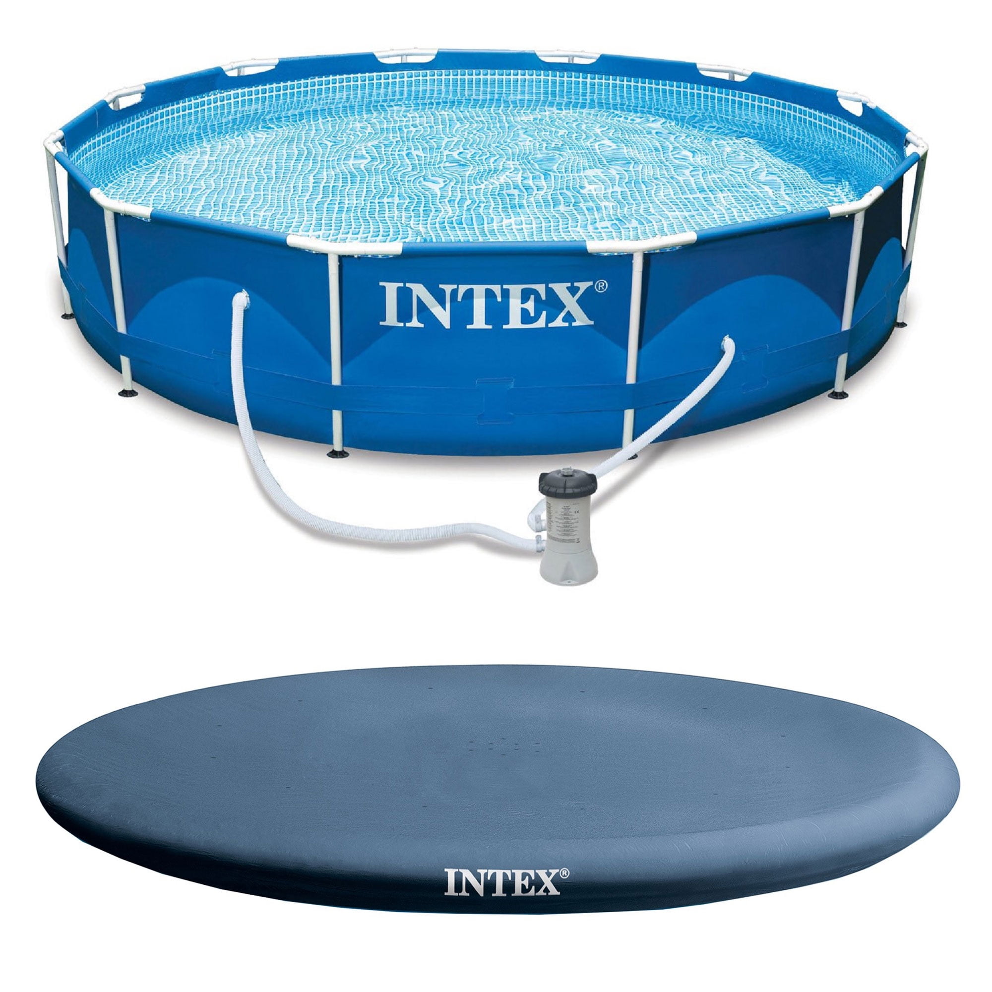 INTEX Metal Frame 12 x 30 Above Ground Swimming Pool with Filter Pump