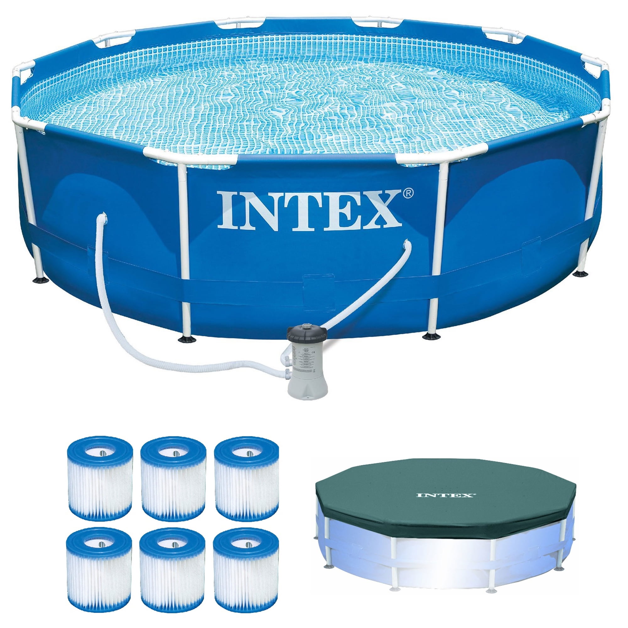 INTEX Metal Frame Pool Set with Cover \u0026 Type H Filter Cartridge (6 pack)