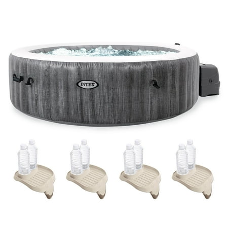 Intex PureSpa Greywood Inflatable Spa & Attaching Refreshment Tray (4 Pack)