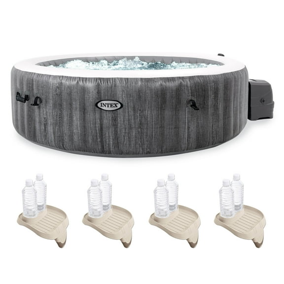 INTEX PureSpa Greywood Inflatable Spa & Attaching Refreshment Tray (4 Pack)
