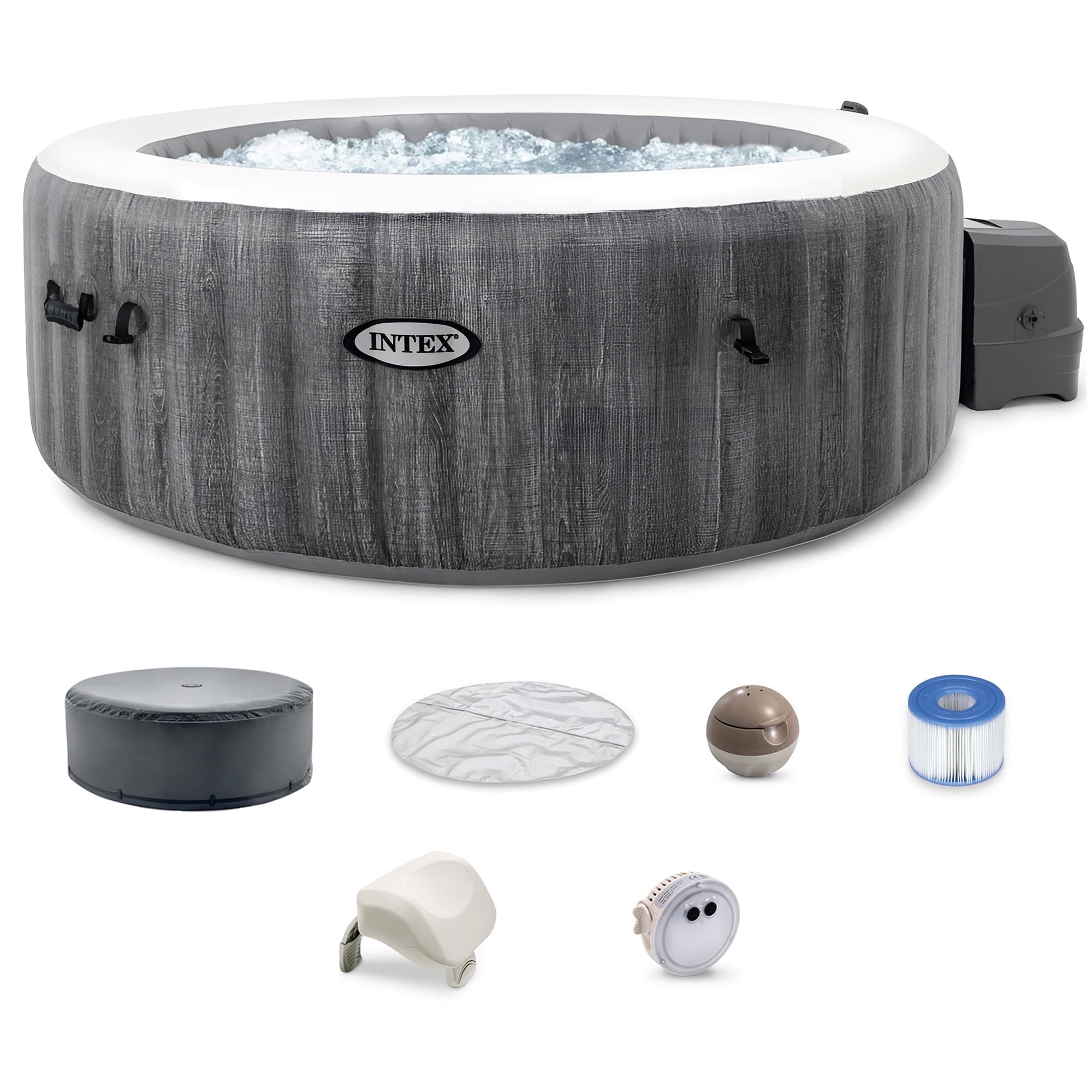 INTEX PureSpa Plus Greywood Deluxe 4 Person Outdoor Portable