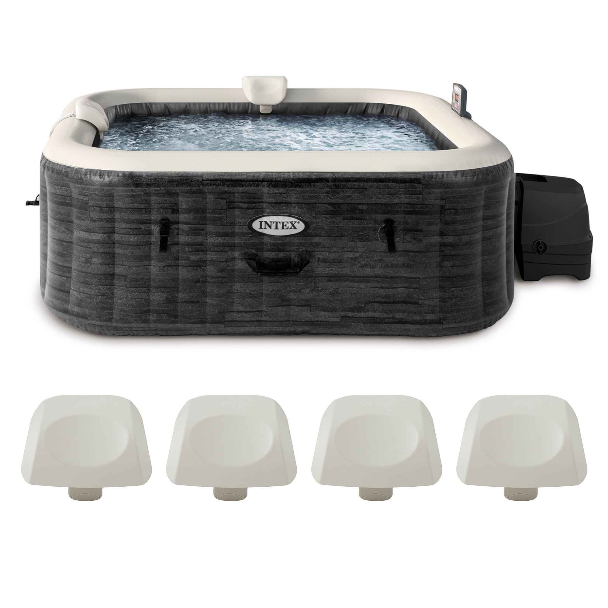 INTEX PureSpa Plus Inflatable Square Spa & Cushioned Pillow, White (4 Pack)