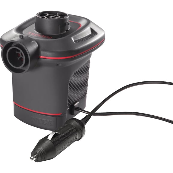 INTEX QuickFill 12 Volt DC Electric Pump  Includes 3 Interconnecting Nozzles  Sleek and Compact Design  650 L/Min Air Flow  Outdoor Use