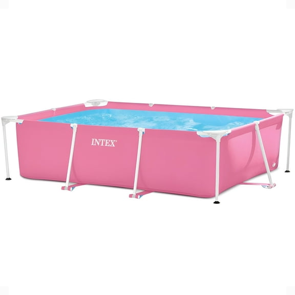 INTEX Rectangular Metal Frame 7ft x 23in Above Ground Swimming Pool, Pink