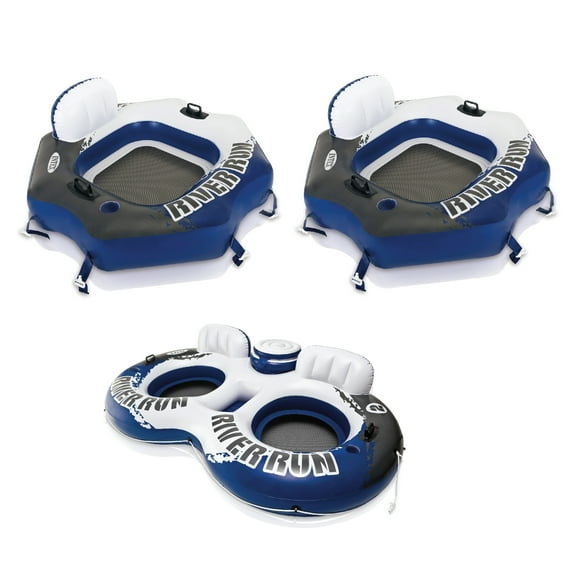 INTEX River Run Connect Inflatable Raft (2 Pack) + 2 Person Cooler Tube