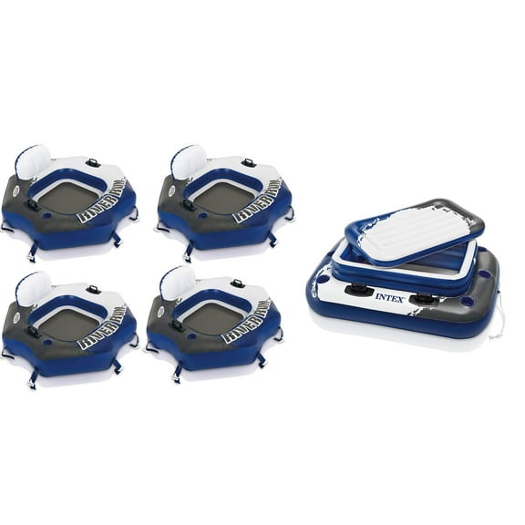 INTEX River Run Connect Inflatable Tube (4 Pack) & Mega Chill II Cooler