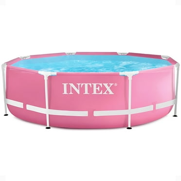 INTEX Round Metal Frame 8ft x 30in Above Ground Swimming Pool, Pink
